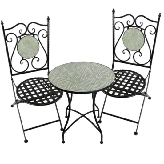 Modern Life 3 Piece Table & Chairs Set, 60x60x72 cm, Metal Mosaic Tile, Green/Black