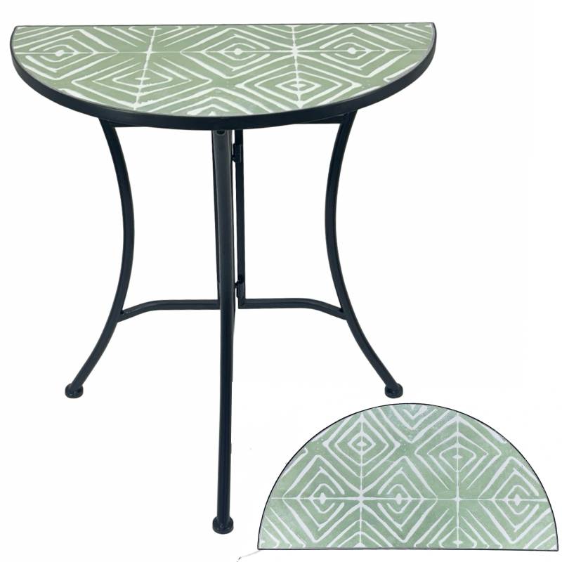 Modern Life Half Round Table 60cm - Green Metal with Mosaic Tile, 10kg - SuperSaverAU - view 1