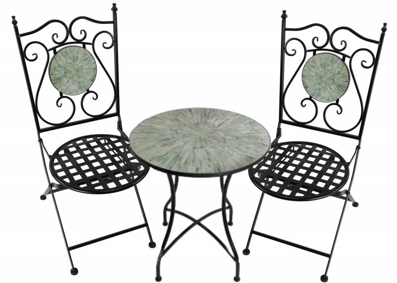 Lily 3 Piece Table & Chairs Set - Green & Black Metal Mosaic, 60x60x72 cm