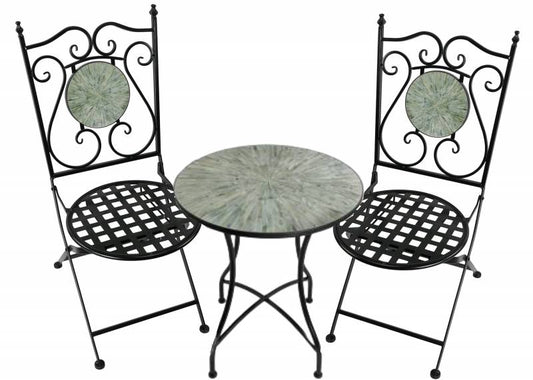 Lily 3 Piece Table & Chairs Set - Green & Black Metal Mosaic, 60x60x72 cm