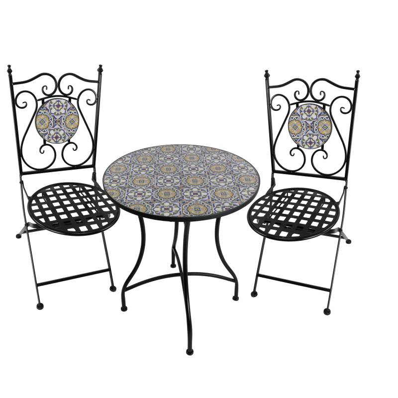 Mitchell 3 Piece Table & Chairs Set, Multi Colour Metal & Mosaic Tile, 60x60x72 cm