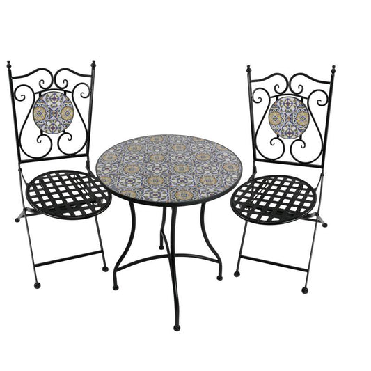 Mitchell 3 Piece Table & Chairs Set, Multi Colour Metal & Mosaic Tile, 60x60x72 cm