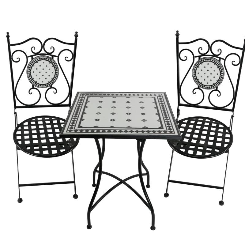 Oscar 3 Piece Table & Chairs Set, Metal Mosaic Tile, 60x60x72 cm, Black/White