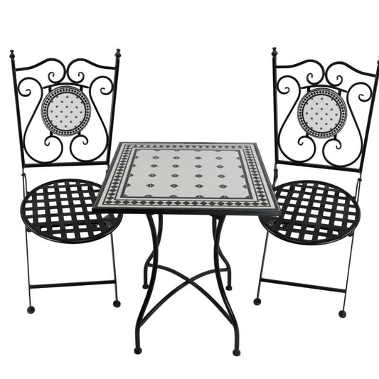 Oscar 3 Piece Table & Chairs Set, Metal Mosaic Tile, 60x60x72 cm, Black/White