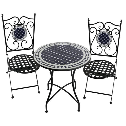 Hally 3 Piece Metal Mosaic Tile Table & Chairs Set 60x72cm Black White
