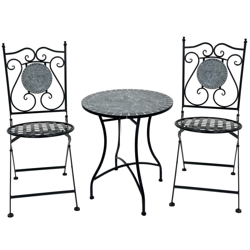 Premium Grigio 3 Piece Mosaic Table and Chairs Set Multi Colour