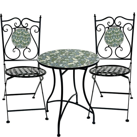 Premium Uccello 3 Piece Mosaic Table and Chairs Set Multi Colour