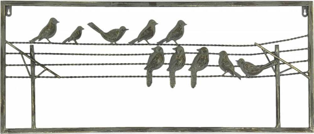 Bird On Wire Metal Wall Art 85cm - Silver & Gold Wash, Stylish Home Decor - SuperSaverAU - view 1