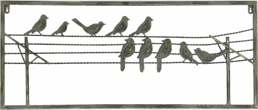 Bird On Wire Metal Wall Art 85cm - Silver & Gold Wash, Stylish Home Decor - SuperSaverAU - view 1
