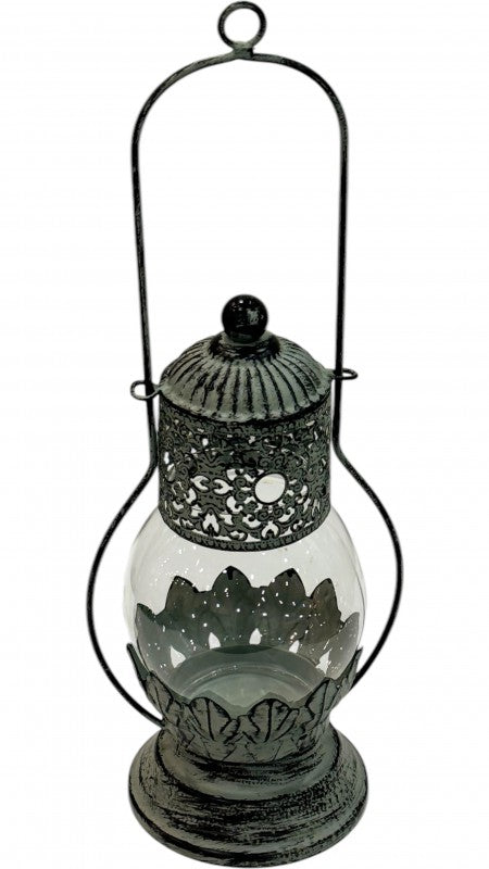 Premium David 39cm Grey Wash Glass Lantern Decorative Home Accent