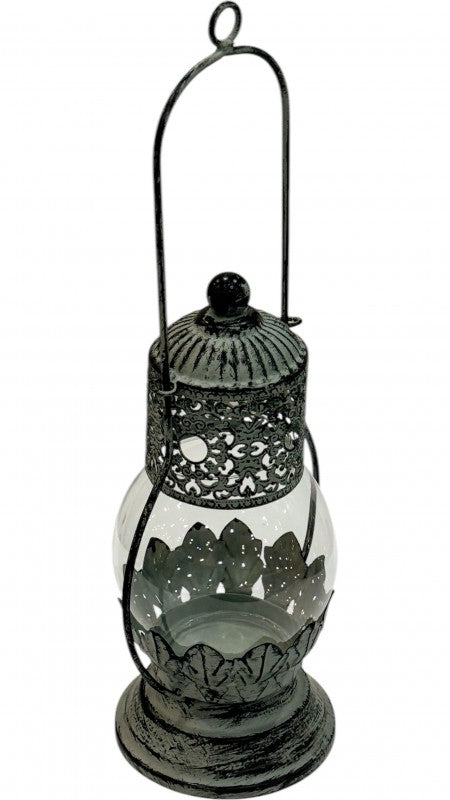 Premium David 39cm Grey Wash Glass Lantern Decorative Home Accent