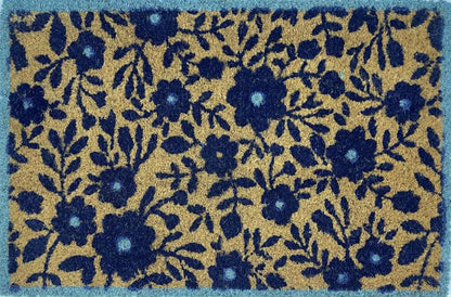 Blue Floral Doormat: Durable Coconut Fibre Mat 60cm