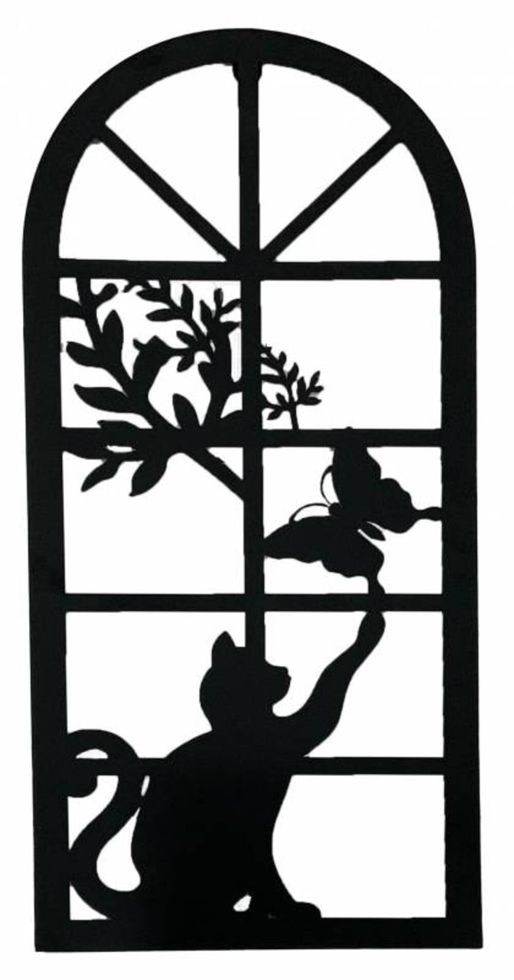 Cat Chasing Butterfly Wall Art Metal Black 25x1x56cm Decor - SuperSaverAU - view 1