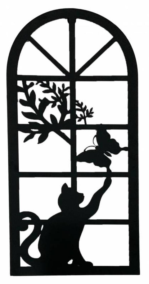 Cat Chasing Butterfly Wall Art Metal Black 25x1x56cm Decor - SuperSaverAU - view 1
