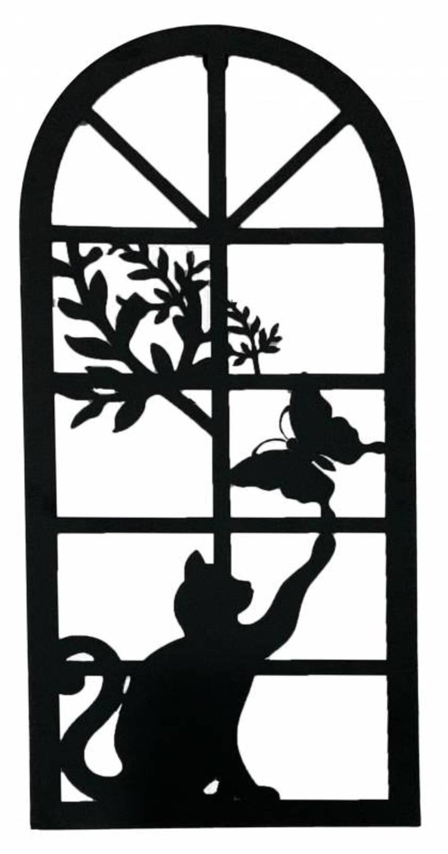 Cat Chasing Butterfly Wall Art Metal Black 25x1x56cm Decor - SuperSaverAU - view 1