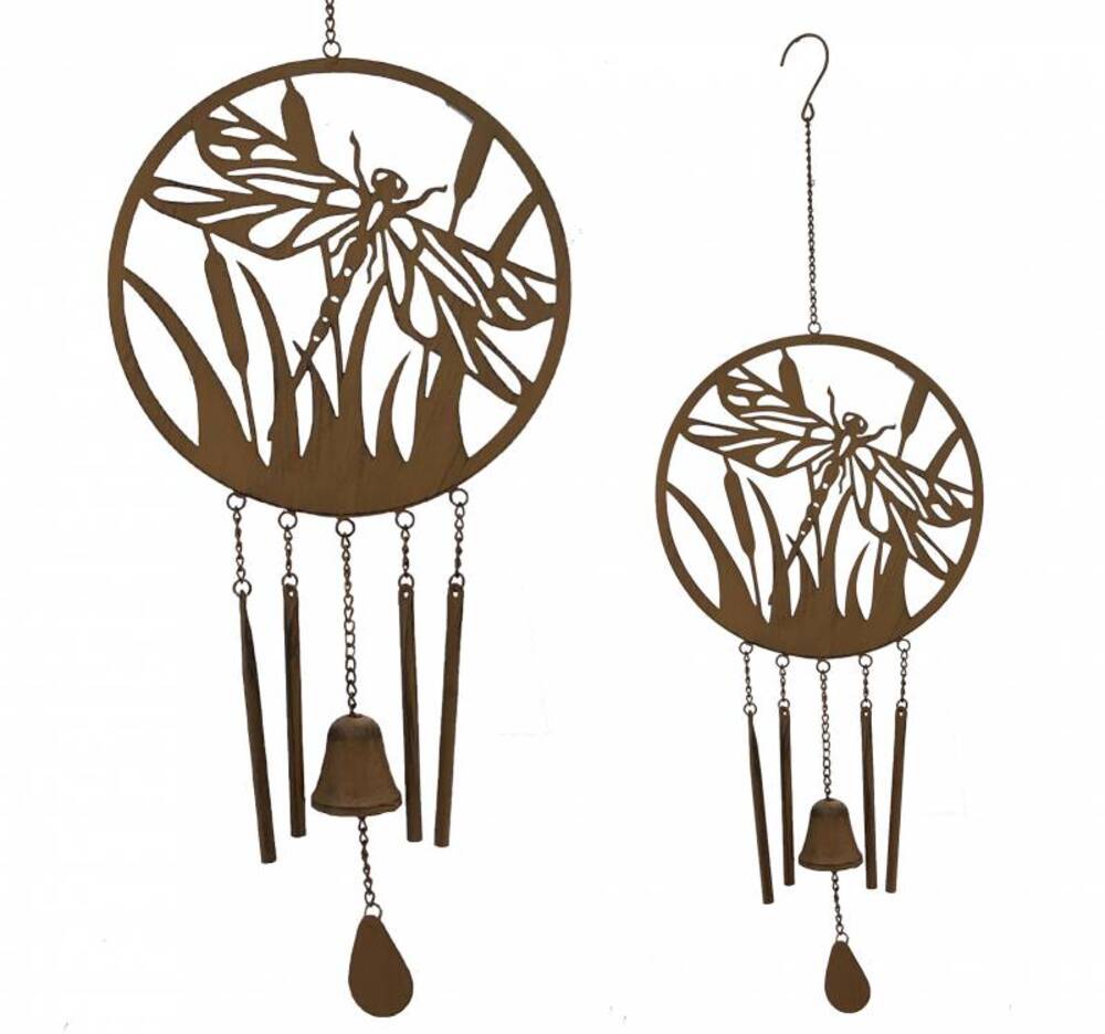 Dragonfly Metal Wind Chime 86cm Rust Brown Wall Art Hanging Decor - SuperSaverAU - view 1