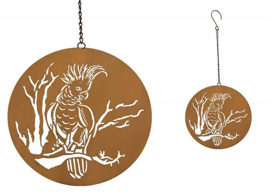 Cockatoo Wall Hanging Decor, Rust Brown Metal Art, 30 x 1 x 30-56 cm