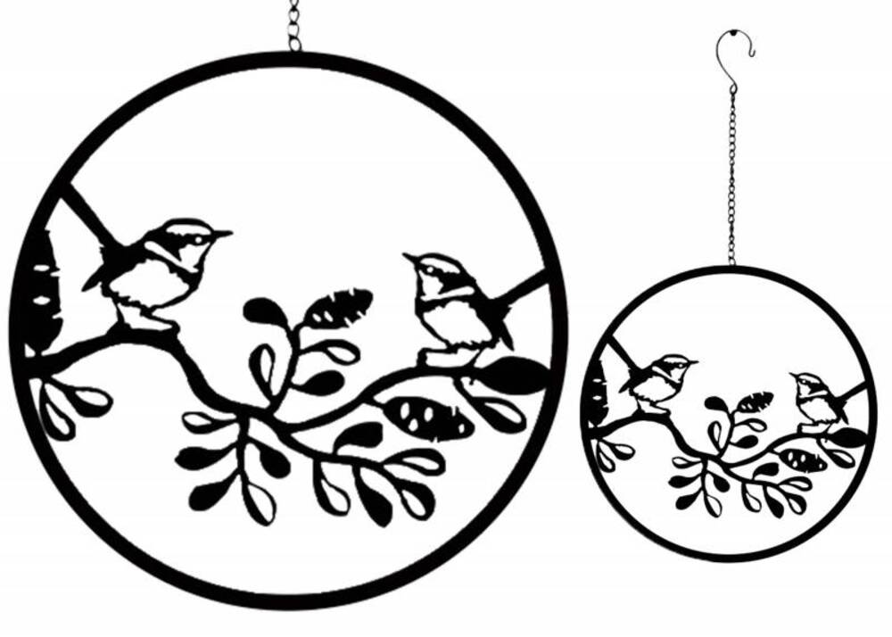 Metal Wall Hanging Art Decor with Happy Birdy Design - Black 56cm