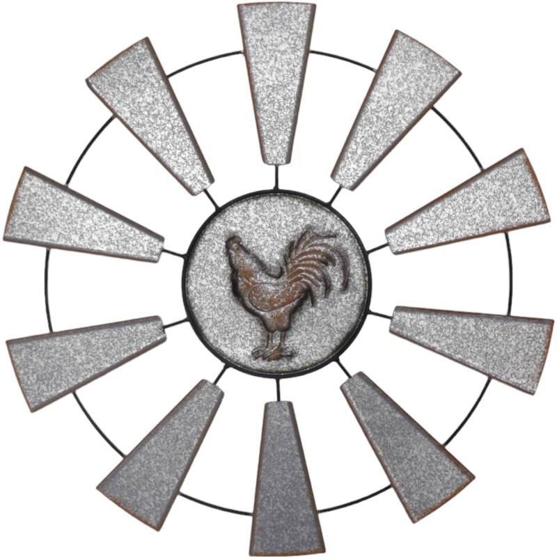Rooster And Windmill Wall Art Metal Multi Colour 70x70cm