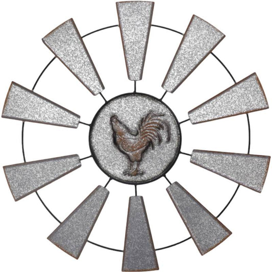 Rooster And Windmill Wall Art Metal Multi Colour 70x70cm