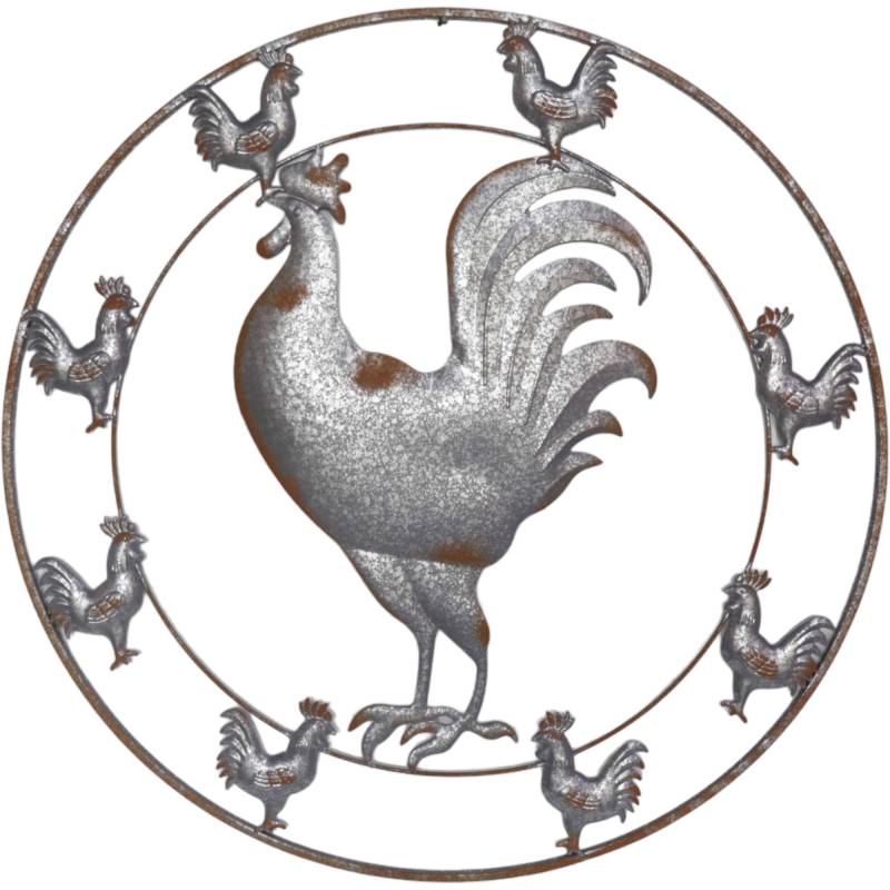 Rooster Wall Art 86x86cm - Galvanized Metal Hanging Decor