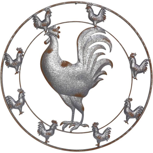 Rooster Wall Art 86x86cm - Galvanized Metal Hanging Decor