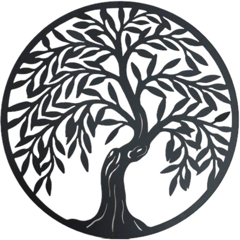 Round Tiger Tree Metal Wall Art 40cm - Black, Stylish Home Decor, 1kg - SuperSaverAU - view 1