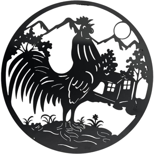 Big Rooster Wall Art Metal Black 40x40cm - Stylish Home Decor