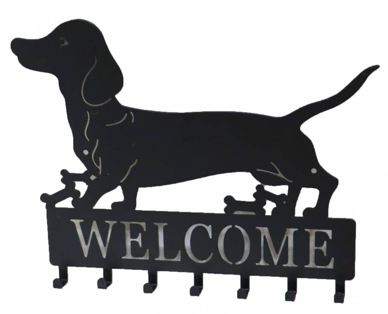 Dachshund Metal Hanger with 7 Hooks - 30x24cm