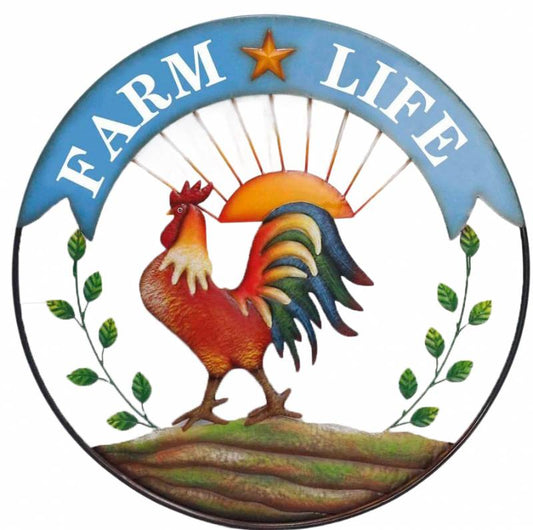 Round Farm Life Metal Wall Art - Multi Colour 70cm