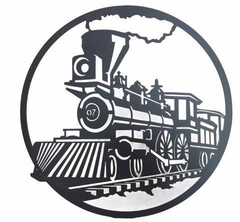 Round Train Metal Wall Art 60cm - Black, Stylish Home Decor, 2kg - SuperSaverAU - view 1
