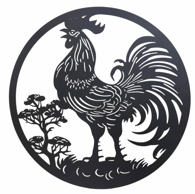 Round Rooster Metal Wall Art 98cm - Black, Stylish Home Decor, 4kg - SuperSaverAU - view 1