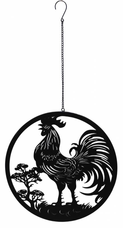 Hanging Rooster Metal Wall Art 40x77cm - Black Decorative Home Decor - SuperSaverAU - view 1