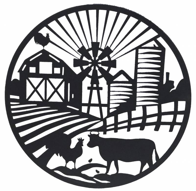 Round Farm Life Metal Wall Art - Black 40cm
