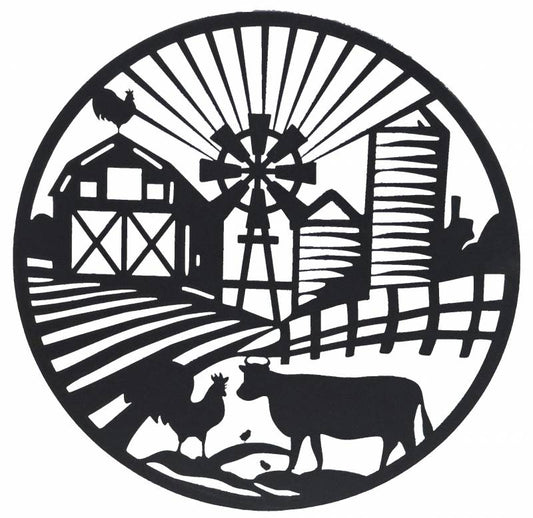 Round Farm Life Metal Wall Art - Black 40cm