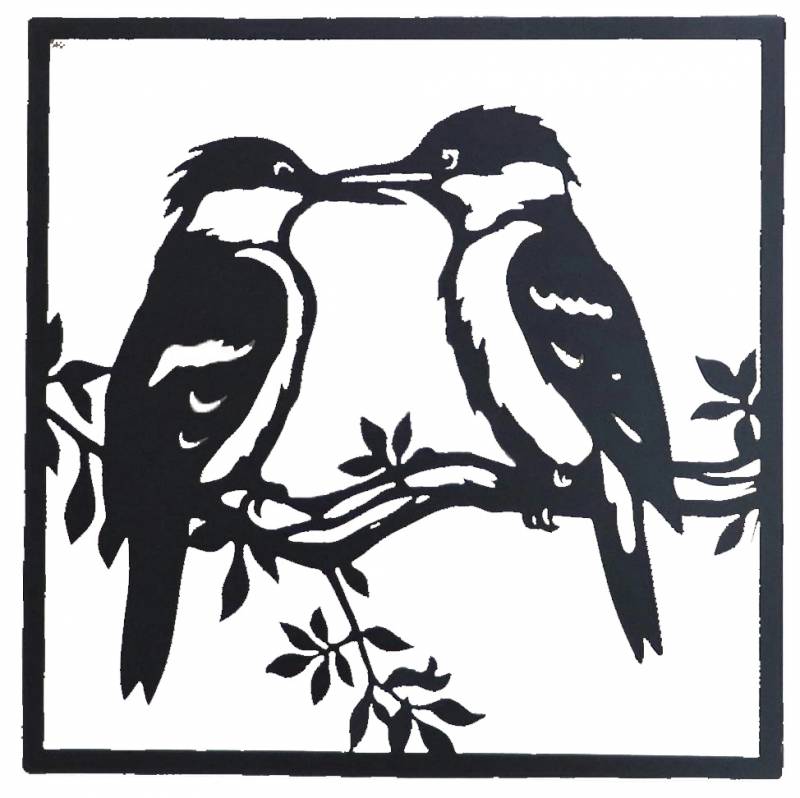 Square Kookaburra Duo Metal Wall Art 30cm - Black, Stylish Home Decor - SuperSaverAU - view 1