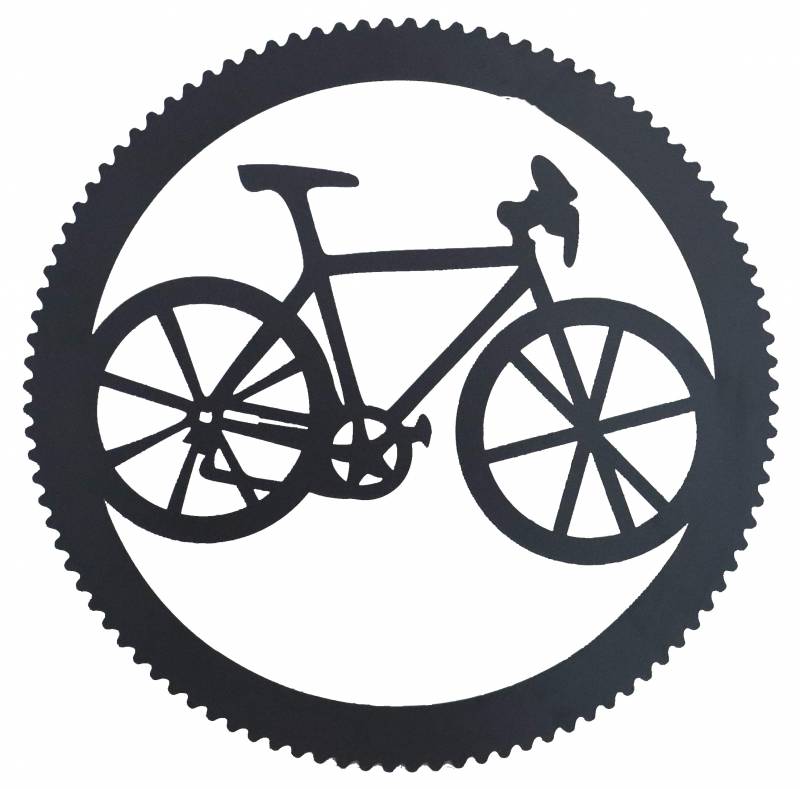Round Bike and Cog Metal Wall Art 45x45cm - Black