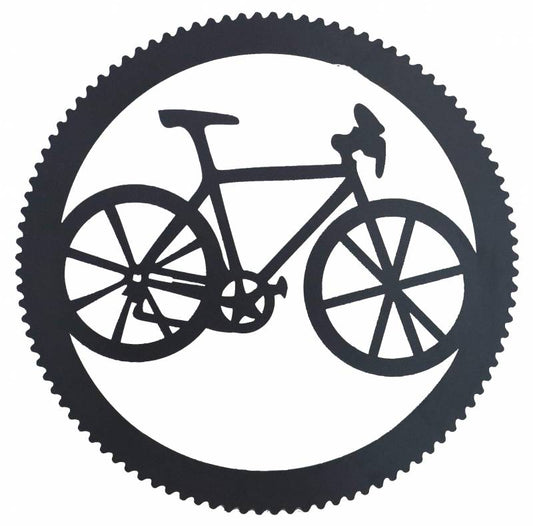 Round Bike and Cog Metal Wall Art 45x45cm - Black
