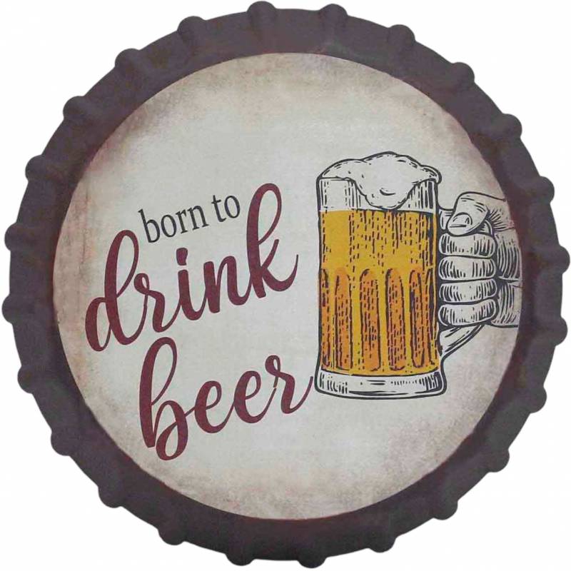 Premium Metal Wall Art Decor: Born To Drink Beer Sign 34cm - Multi Colour