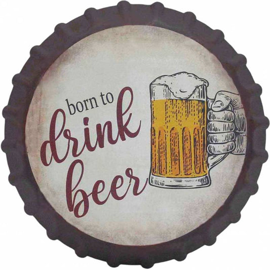 Premium Metal Wall Art Decor: Born To Drink Beer Sign 34cm - Multi Colour