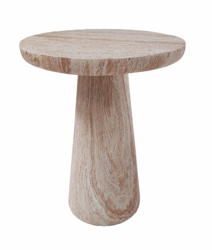 Miami Side Table 36x36x46cm, Poly Resin, Travertine Color, 7kg