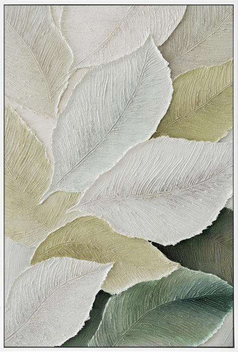 Premium Organic Leaves Framed Artwork – Multi Colour 80 x 120cm