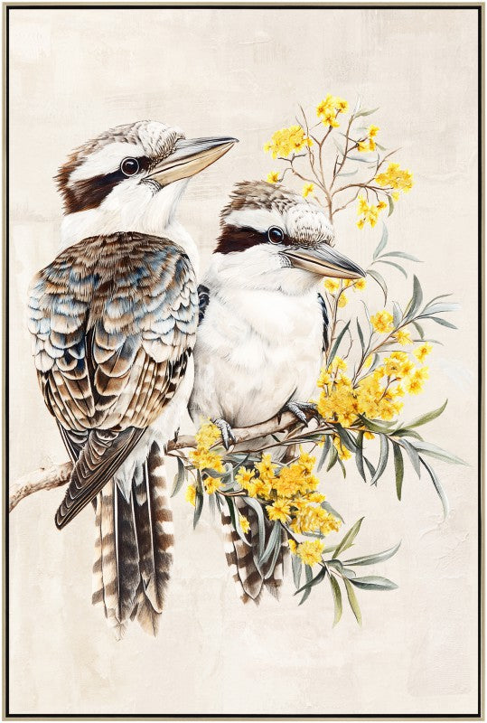 Premium Kookaburra & Golden Wattle Framed Artwork – Multi Colour 80 x 120cm