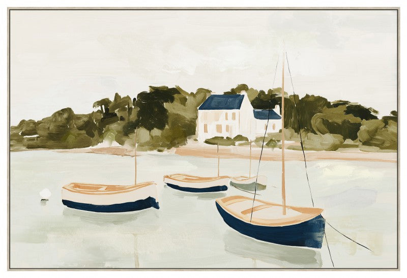 Premium Boats By The Bay Framed Artwork - 120cm