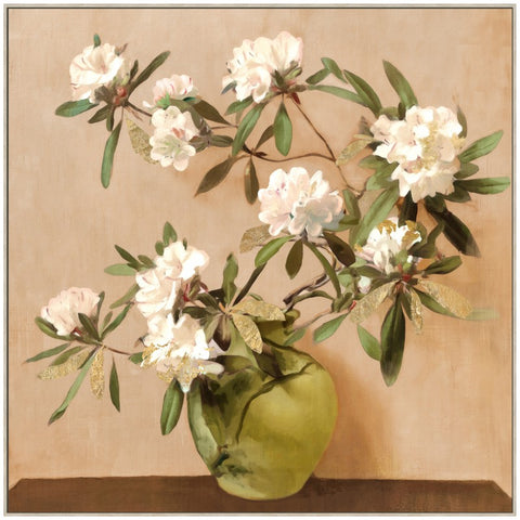 Premium Neutral Floral Vase Framed Artwork – Multi Colour 80 x 80cm