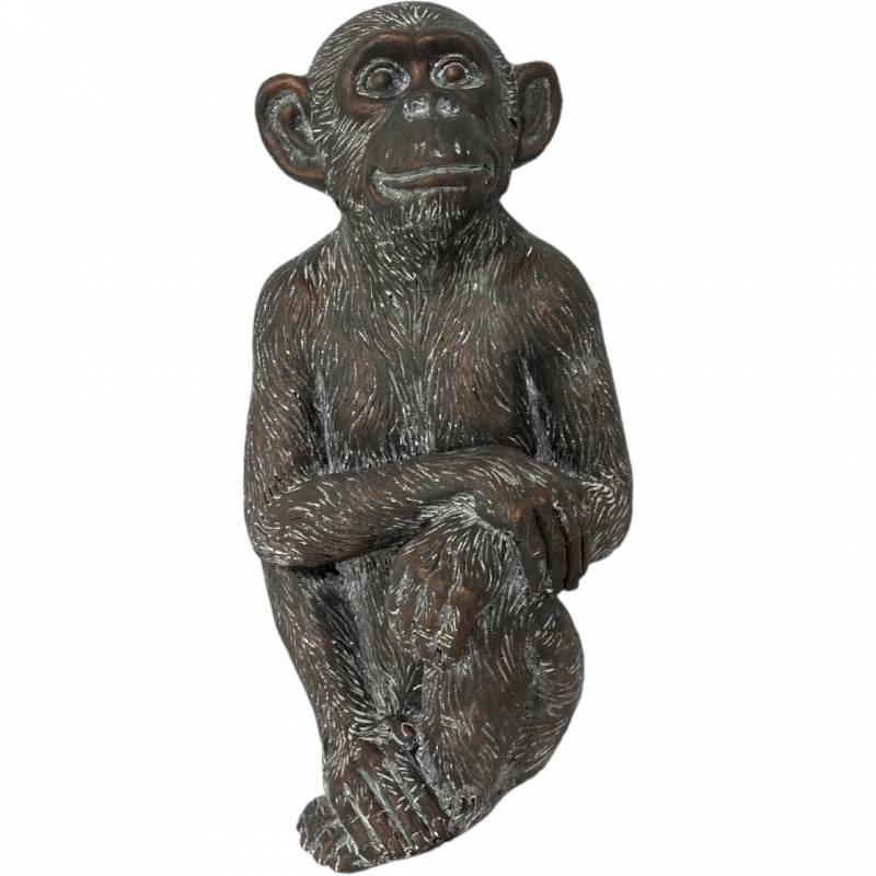 Happy Sitting Monkey Statue, Bronze Poly Resin, 28x54cm, Indoor/Outdoor Decor
