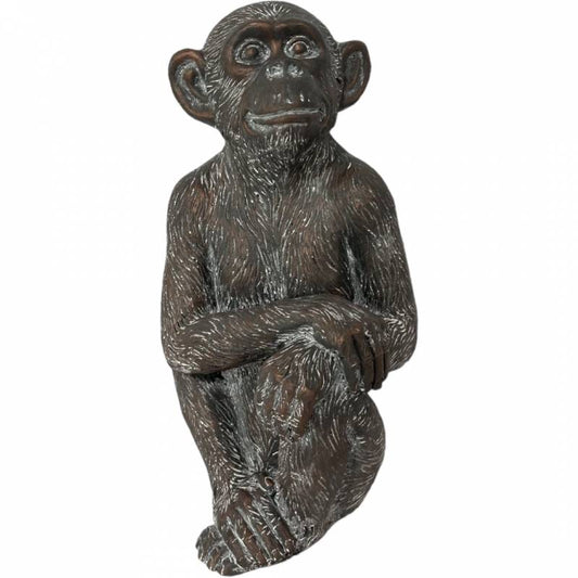 Happy Sitting Monkey Statue, Bronze Poly Resin, 28x54cm, Indoor/Outdoor Decor
