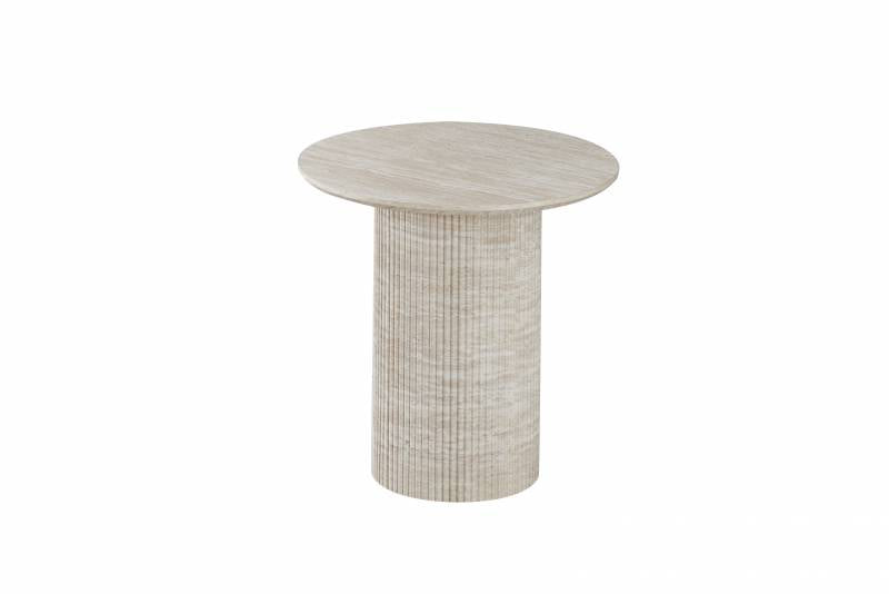 Premium Elodie 55cm Travertine Look MDF Side Table with 3D Texture