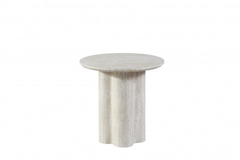 Signorina 50cm Travertine Look Round Side Table Modern MDF Timber Accent Table