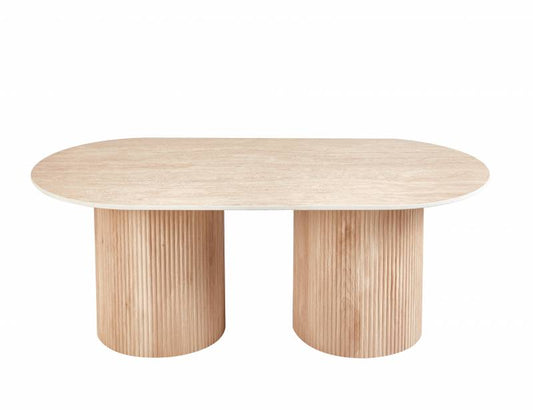 Elodie Coffee Table - MDF & Ceramic Top, Travertine Finish, 120x60x45 cm